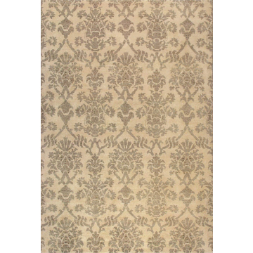 Sera Transistional Floral Hand Knotted Beige Gray Wool Silk Rug 6' x 9'