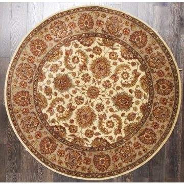 Jaipur Floral Hand Knotted Beige Rug 8' x 8' Round