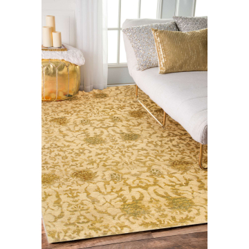 ABC Cameo Transitional Beige Floral Hand Knotted Wool Rug 6' x 9'
