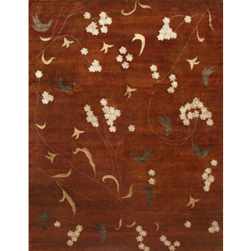 Autumn Elegance Cinnamon Wool & Silk Handmade Floral Rug 8' x 10'