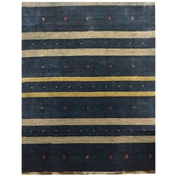 Gabbeh Solid & Striped Hand Knotted Blue Wool Rug 5' x 8'