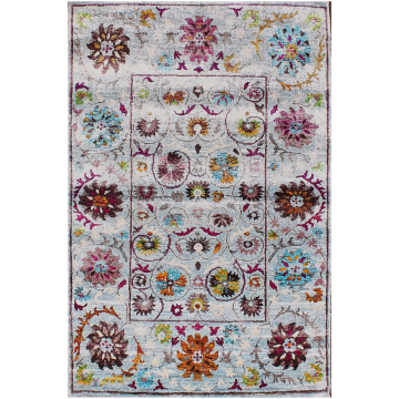 Ethos Sari Silk Silver Gray Suzani Fine Hand Knotted Rug 4' x 6'