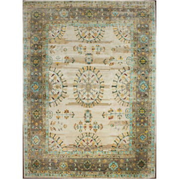 ABC Persian Design Ivory Green Silk Hand Knotted Rug 9' x 12'