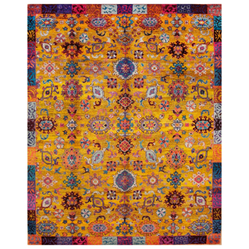 Ethos Sari Silk Persian Mahal Gold Fine Hand Knotted Rug 8' x 10'