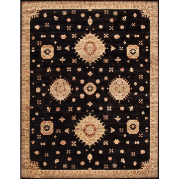 Celestial Medallion Hand-Knotted Area Rug in Black and Beige-4' x 6'