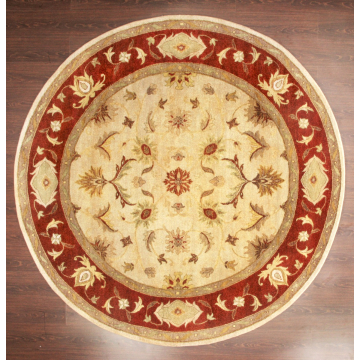 Hand-Knotted Zephyr Ivory Red Round Rug – Natural Wool & Rich Colors