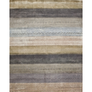Genaveh Stripes Cool Fine Lori Gabbeh Persian Blues Worsted Wool Vegetable Dyes Hand Knotted Rug 8' x 10'