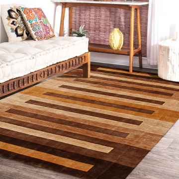 Gabbeh Solid & Striped Hand Knotted Brown Wool Rug 5' x 8'
