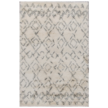 Meknes Moroccan Beni Ourian Handmade Ivory Gray Shag Wool Rug