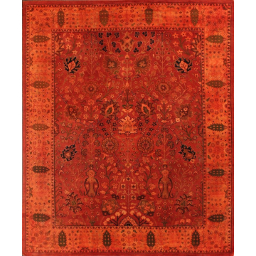 Vintage Overdyed Orange Rust Hand Knotted Wool Area Rug 8' x 10'