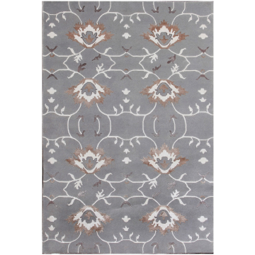 Opera Country & Floral Hand Knotted Grey Wool Rug 5' x 8'