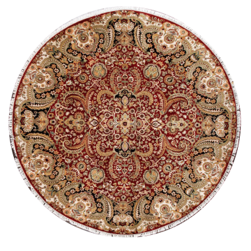Mor Persian Floral Red Black Hand Knotted Wool Round Rug 8' Round