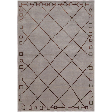 ABC Tibetan Trellis Gray Brown Wool & Silk Rug 6'x9'