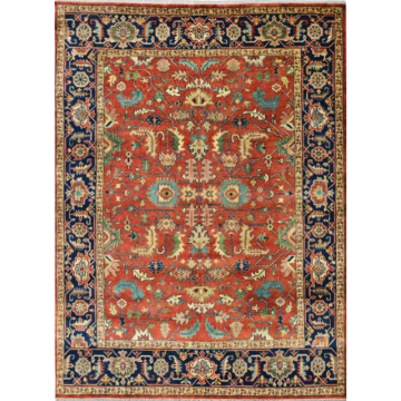 Rugsville Red Antique Serapi Hayate Persian Hand Knotted Rug 70960